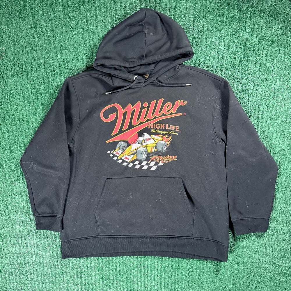 Vintage 2005 Miller High Life Racing Hoodie Size Large Black Sweatshirt